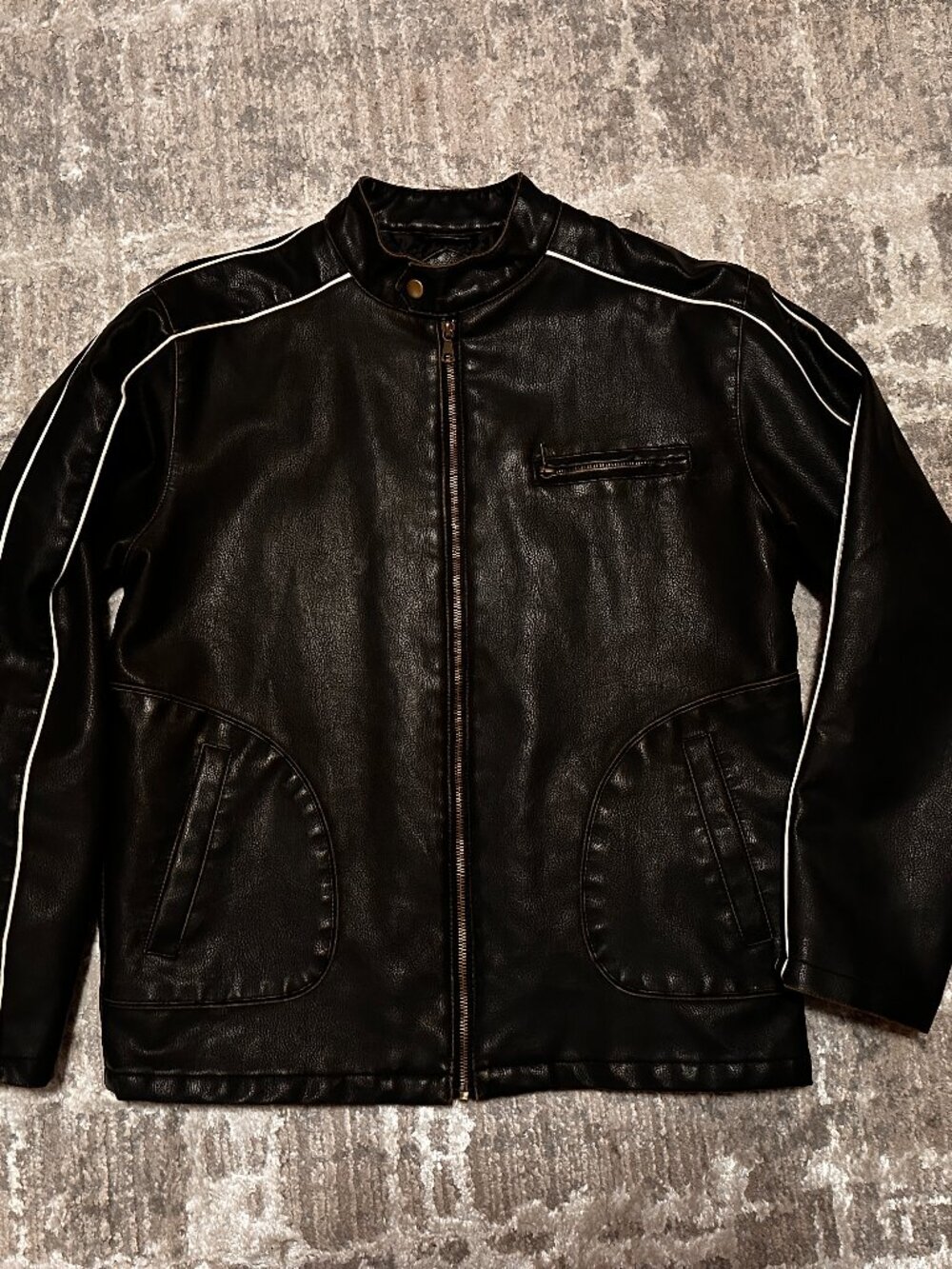 Whispering Smith Full Zip Faux Leather Jacket Men’s Large Quilted Biker Coat Y2K